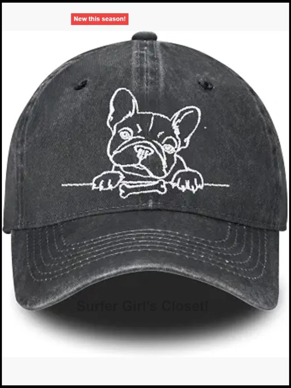 Washed Distressed Denim Baseball Cap with Embroidery, Adjustable Metal Buckle